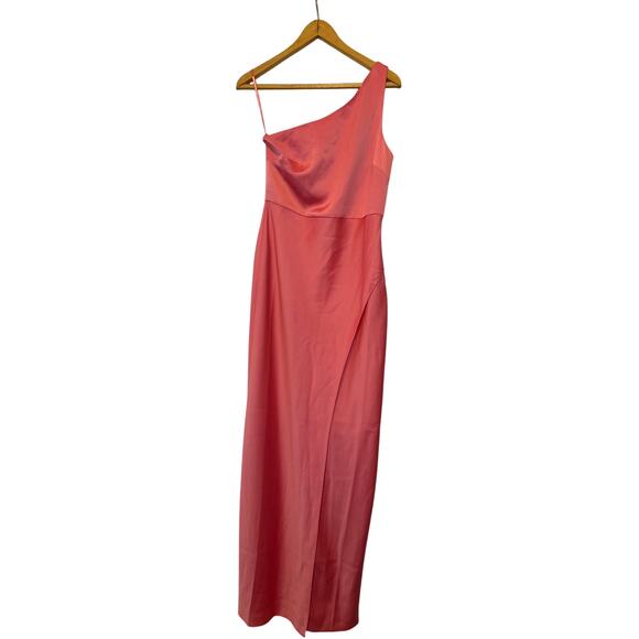 Anthropologie BHLDN Coral Dylan One Shoulder Satin Side Slit Gown Size 6 NWT - Picture 3 of 9